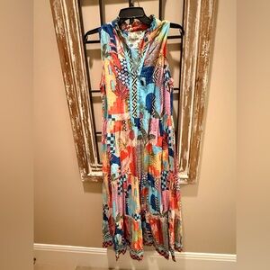 Lulalife Multicolor Patchwork Maxi Dress. Beautiful colors.V neck.Size S cotton